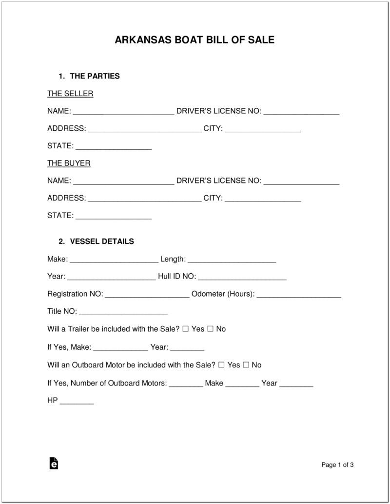 Bill Of Sale Template For Boat Motor