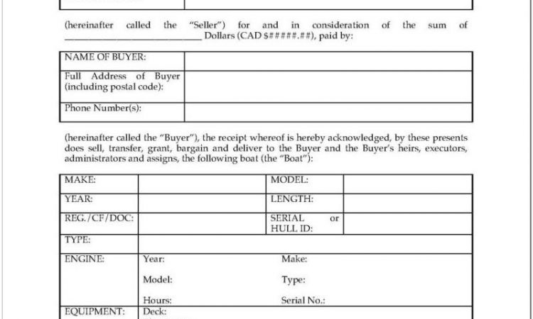 Bill Of Sale Template For Boat Ontario