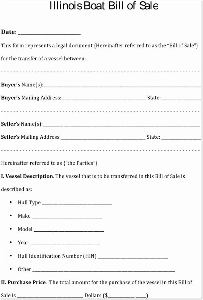 Bill Of Sale Template For Car Illinois
