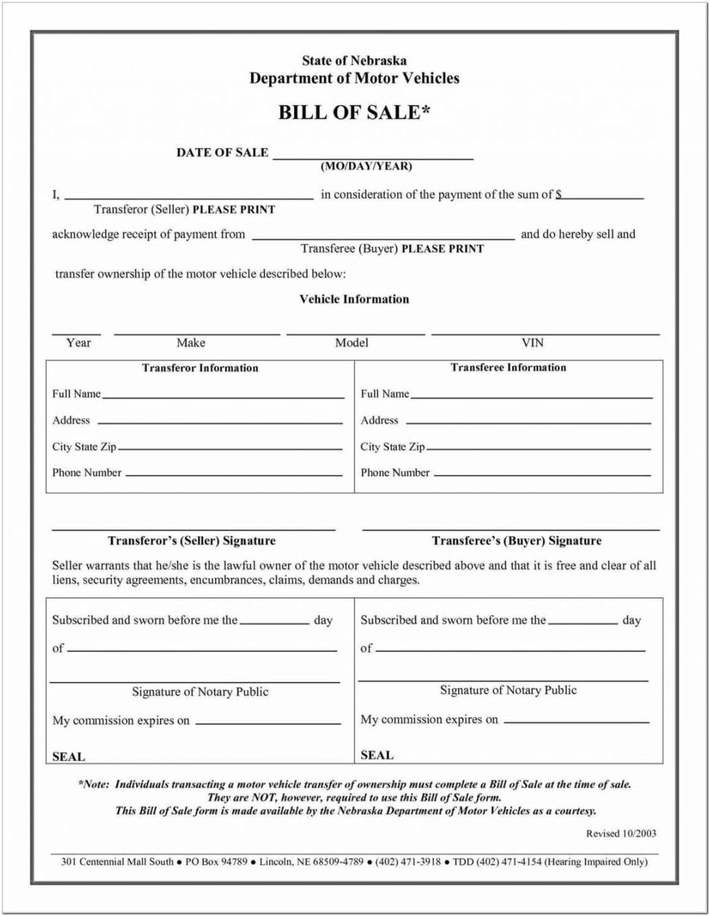 Bill Of Sales Template For Car