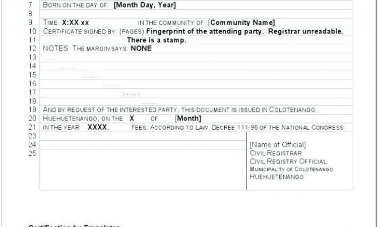 Birth Certificate Translation Template Pdf