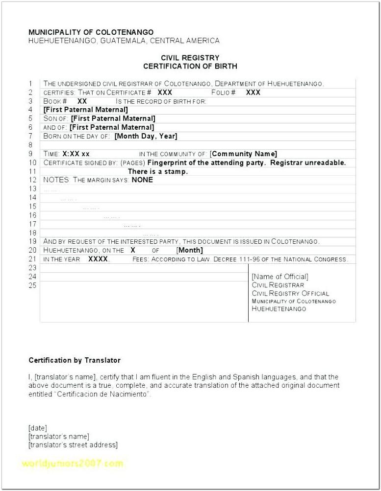 Birth Certificate Translation Template Pdf