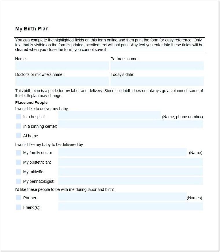 Birth Plan For C Section Template