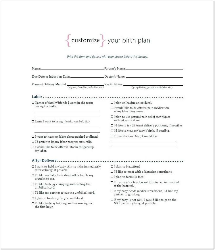 Birth Plan Form Printable