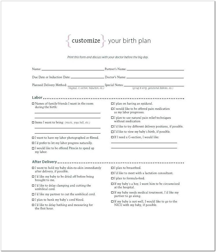 Birth Plan Template Word Document Uk
