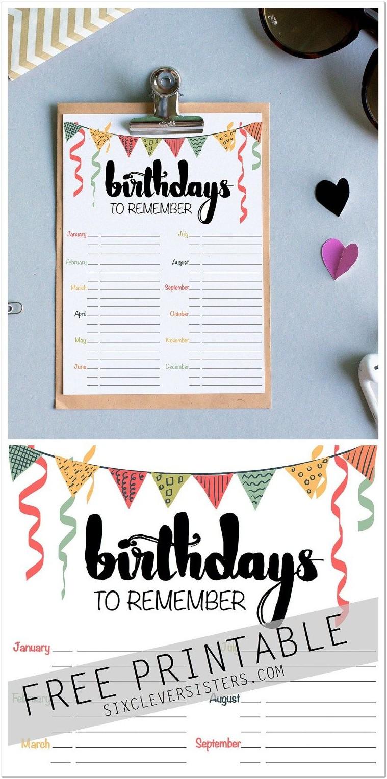 Birthday Reminder Calendar Free Printable
