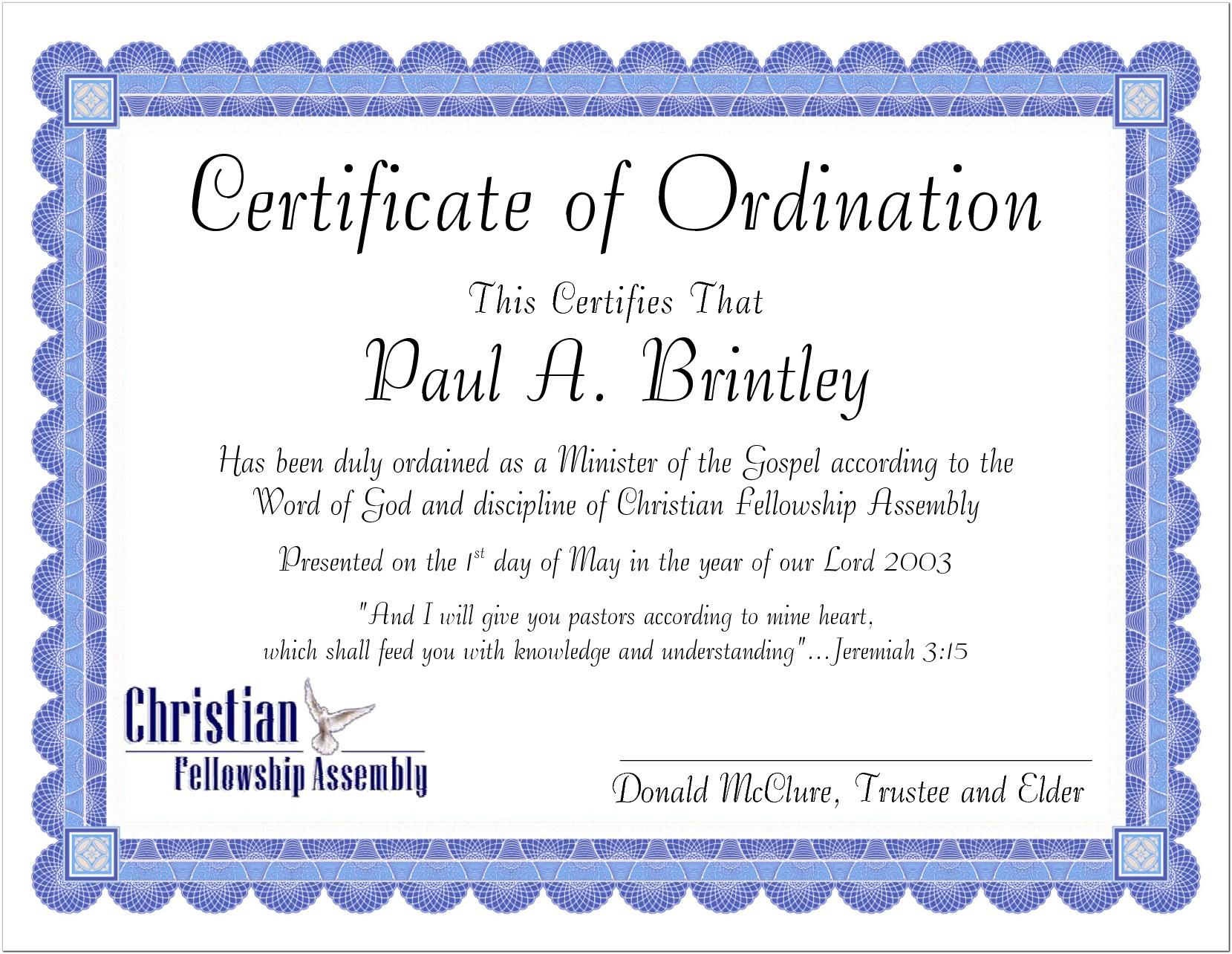 Bishop Ordination Certificate Template