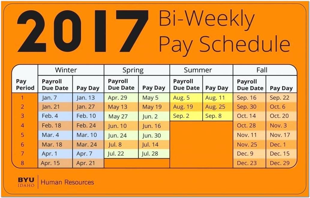 Biweekly Pay Schedule Template 2017