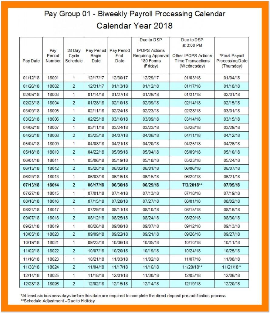 Biweekly Pay Schedule Template 2018