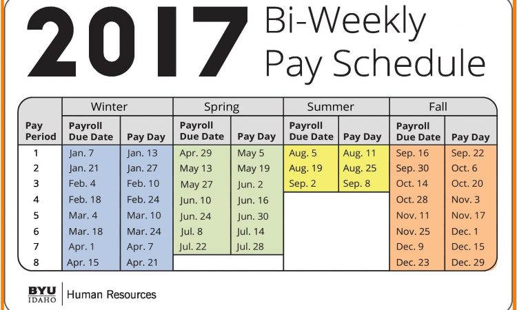 Biweekly Payroll Calendar Template 2017