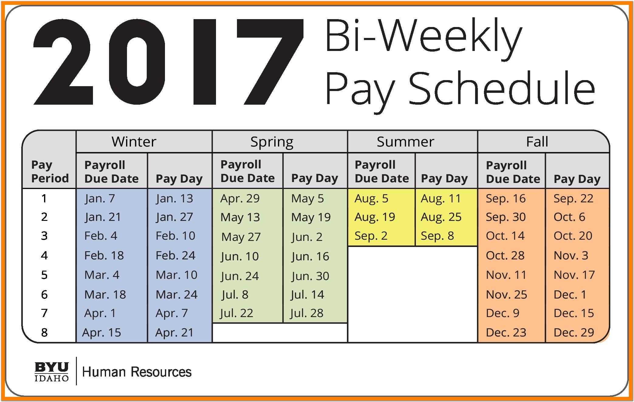 Biweekly Payroll Calendar Template 2017