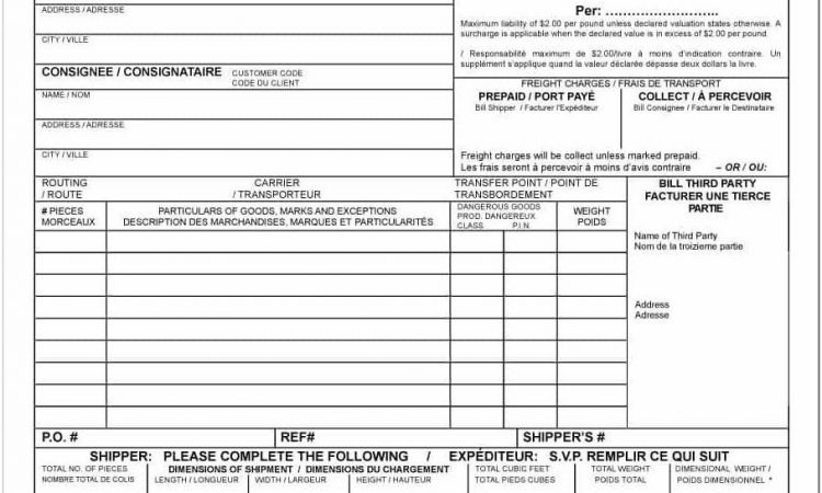 Blank Bill Of Lading Form Pdf