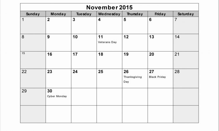 Blank Calendar Template 2015