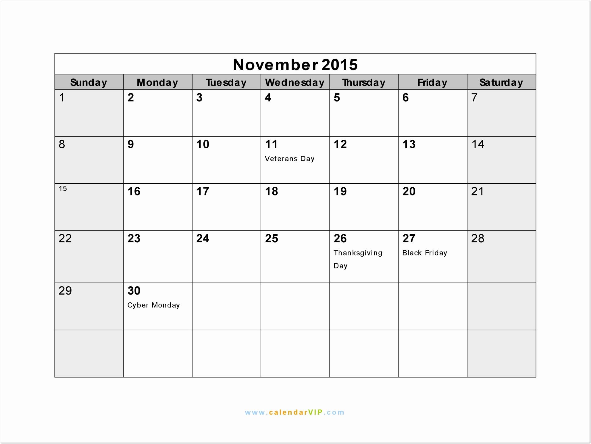 Blank Calendar Template 2015