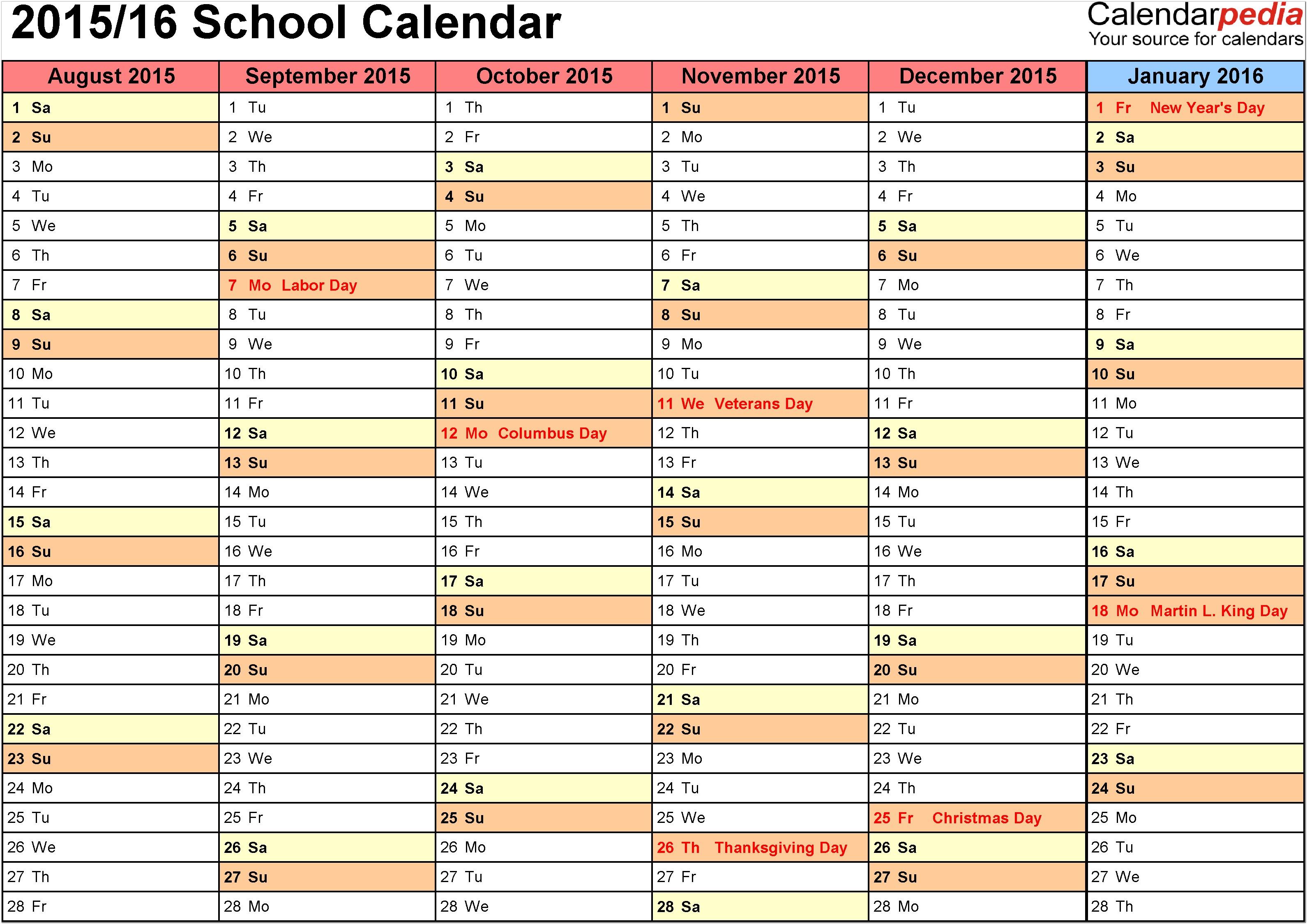 Blank Calendar Templates For Elementary School