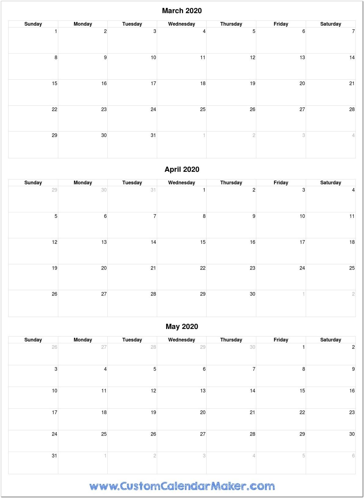 Blank Calendar Templates Free To Print
