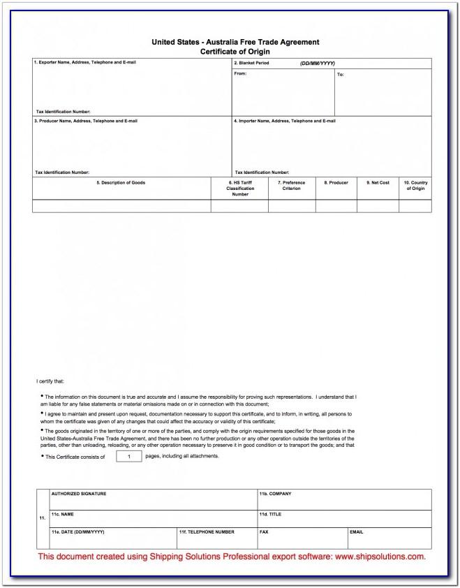 Blank Certificate Of Origin Form Canada