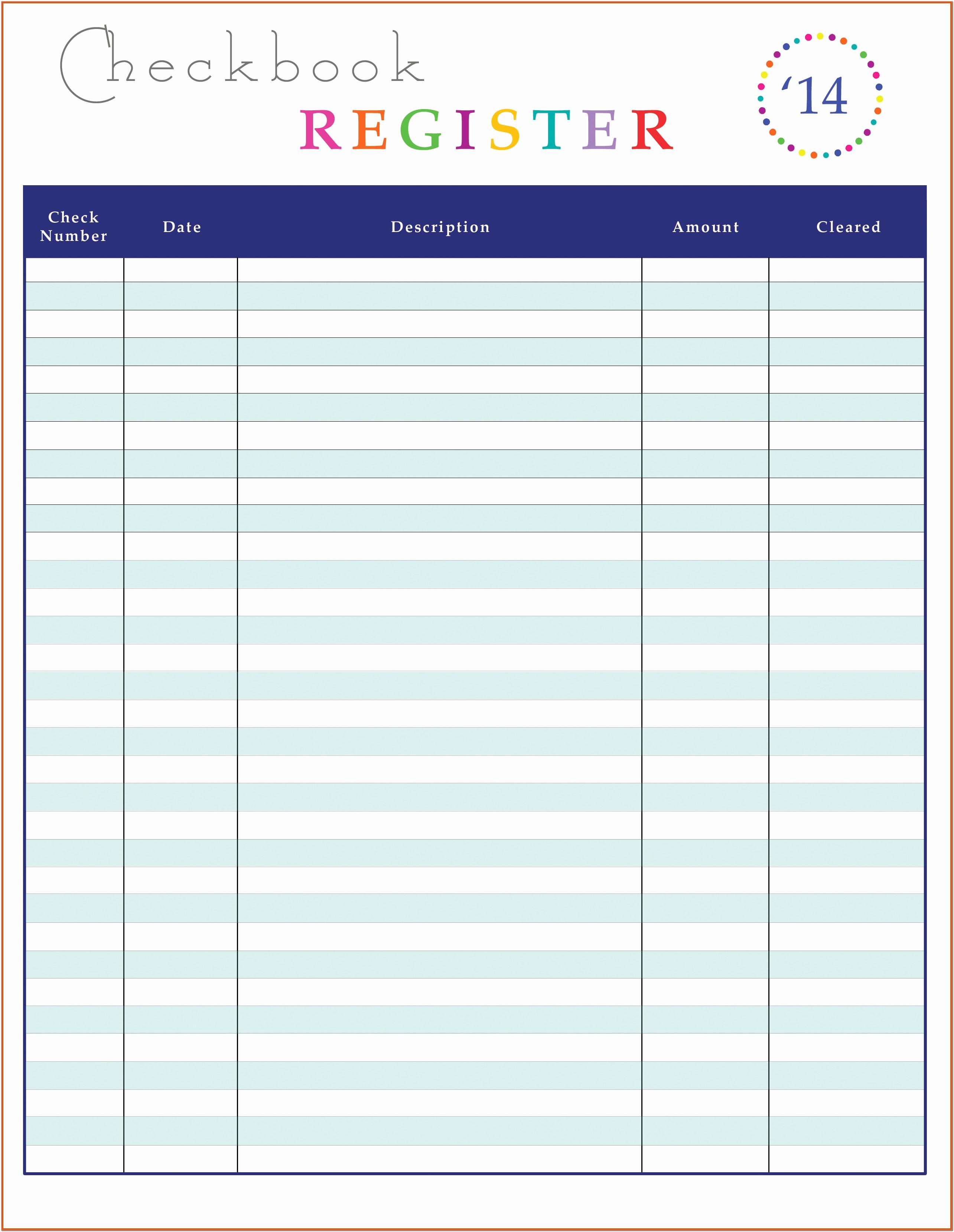 Blank Checkbook Register Template Free