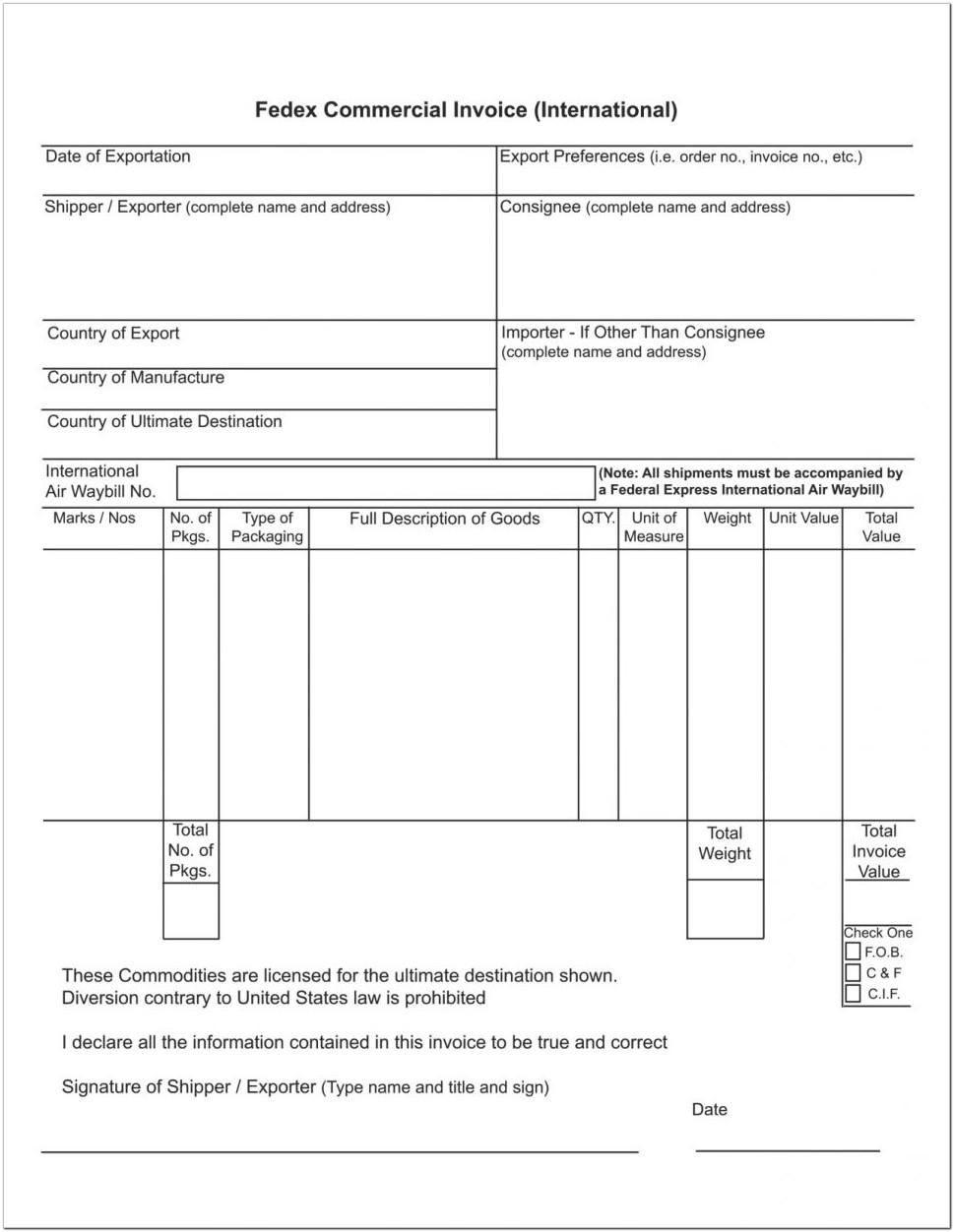 Blank Commercial Invoice Form Pdf