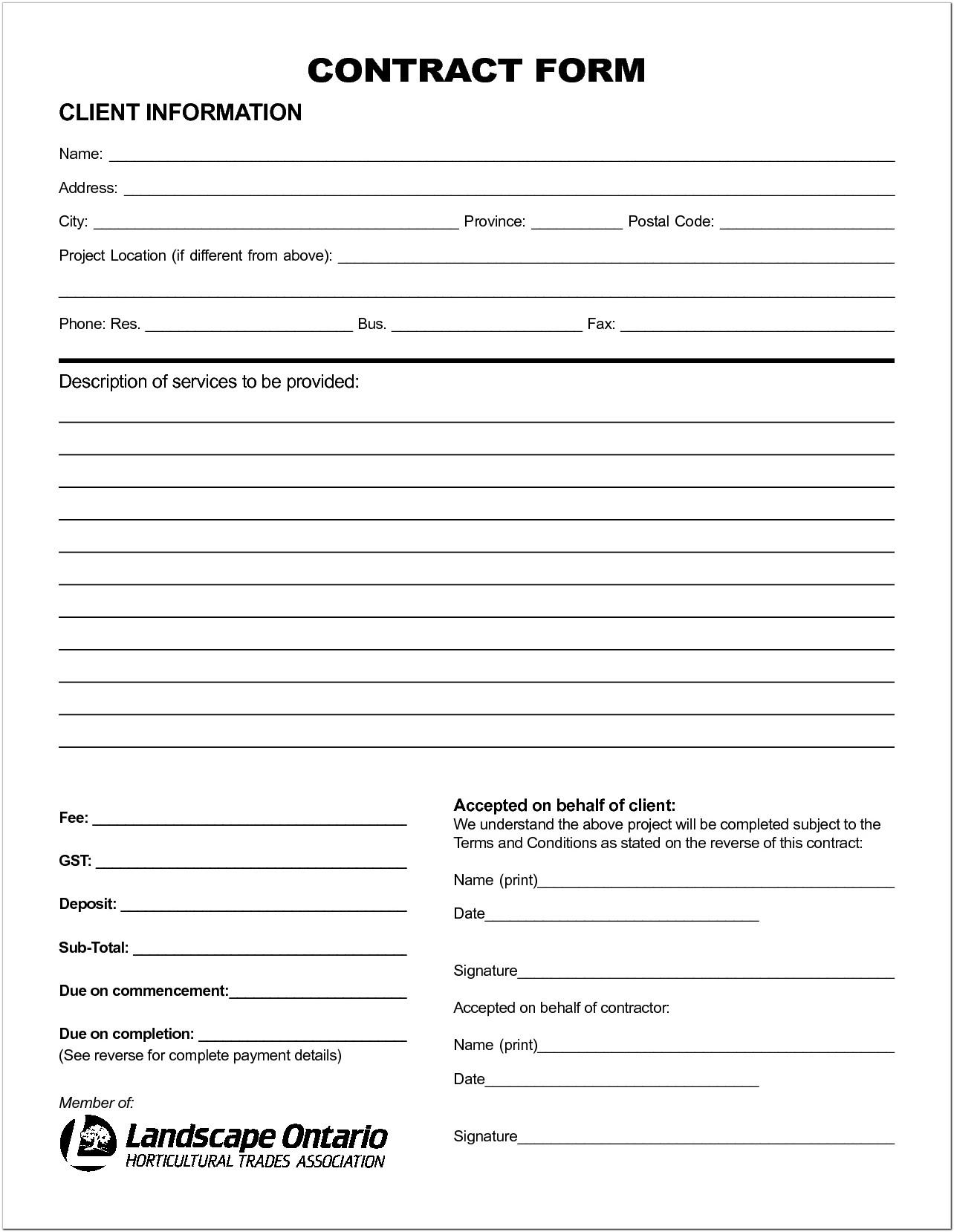 Blank Contract Forms Free