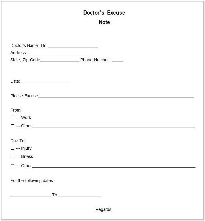 Blank Doctors Note Template Free