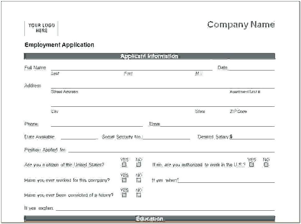 Blank Employment Application Sample