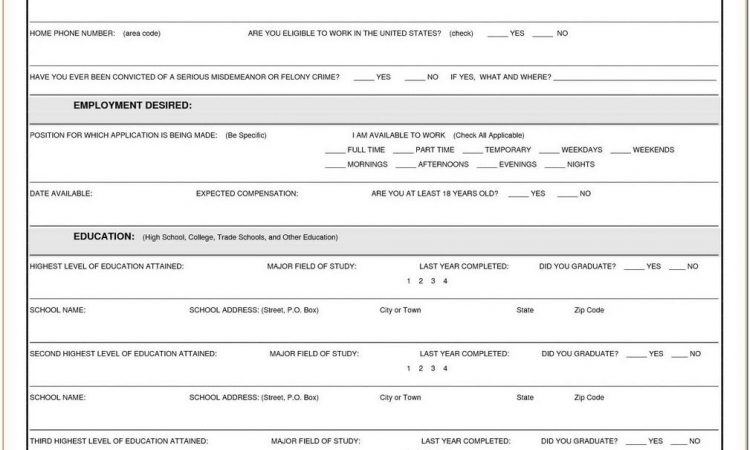 Blank Employment Application Template