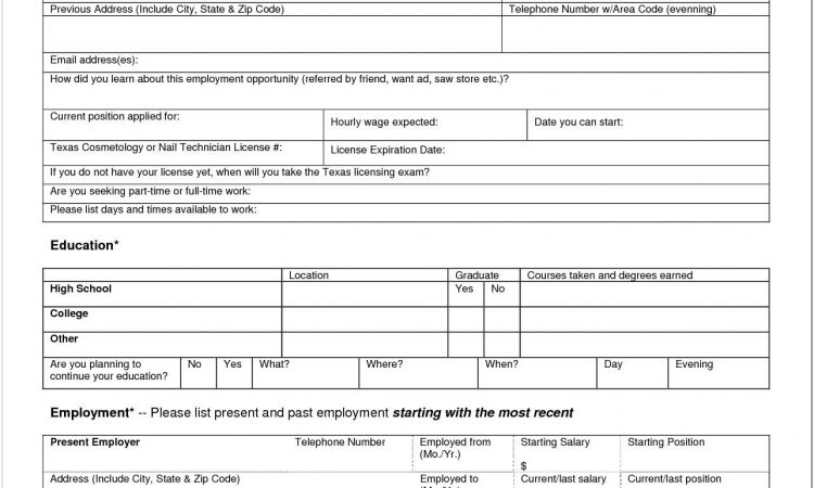 Blank Employment Application Template Free