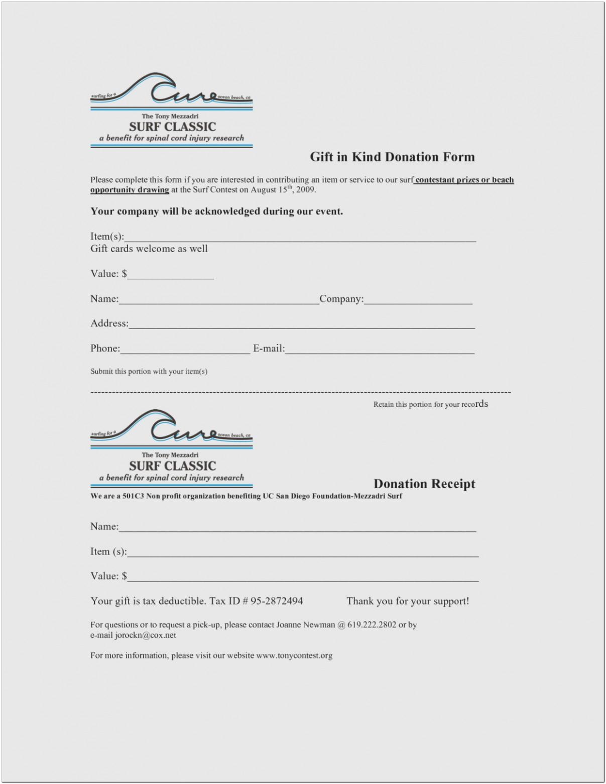 Blank In Kind Donation Form Template
