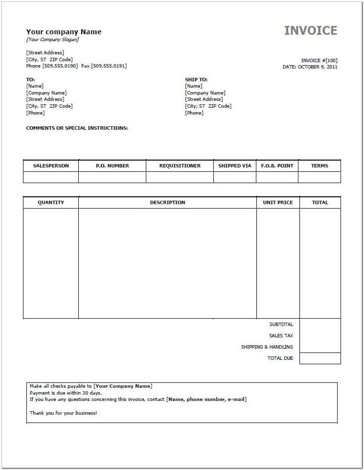 Blank Invoice Template For Openoffice
