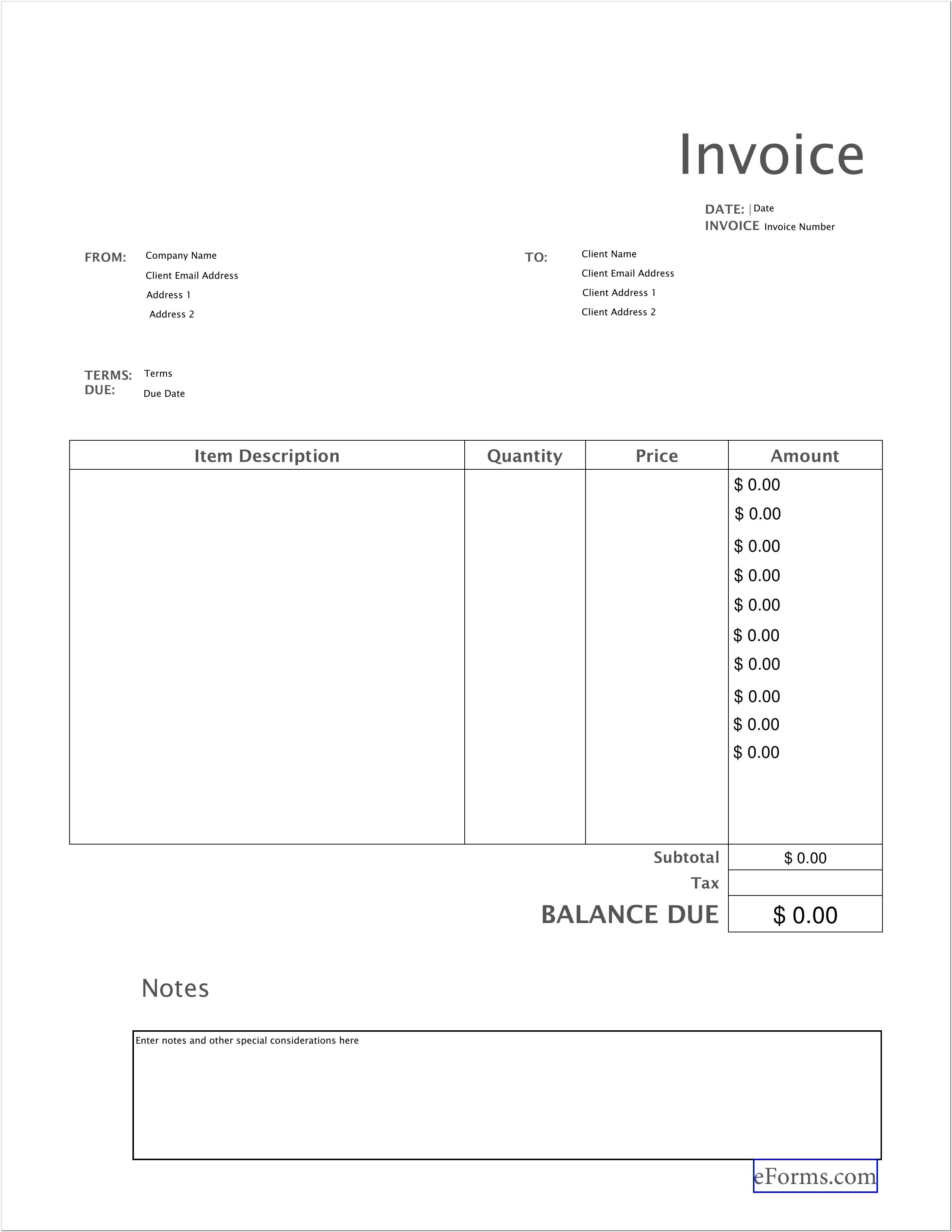 Blank Invoice Templates Free