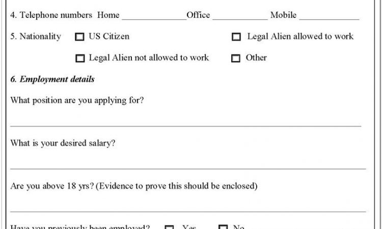 Blank Job Application Form Template