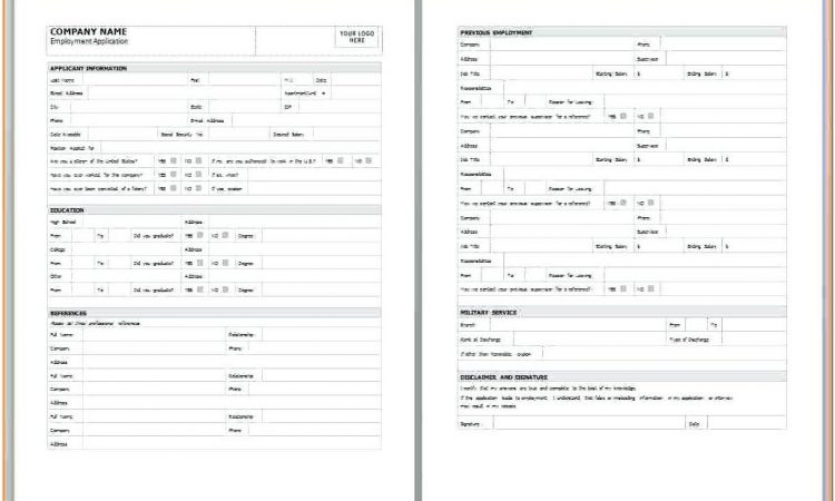 Blank Job Application Template Uk