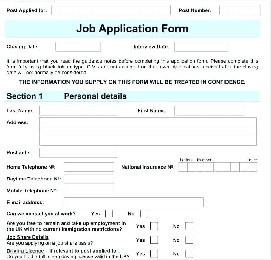 Blank Job Application Template