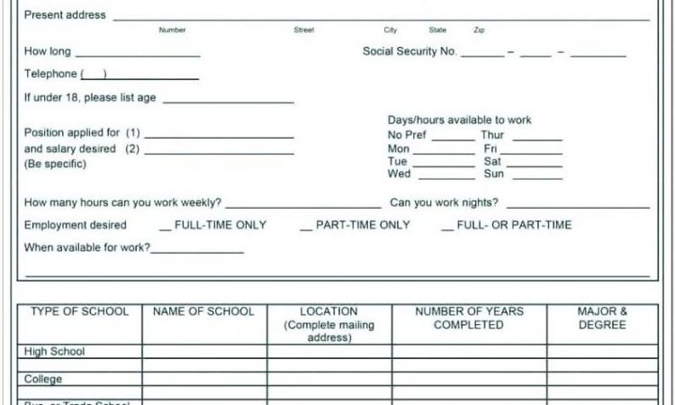 Blank Job Application Templates Free