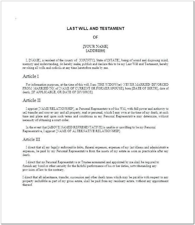 Blank Last Will And Testament Template