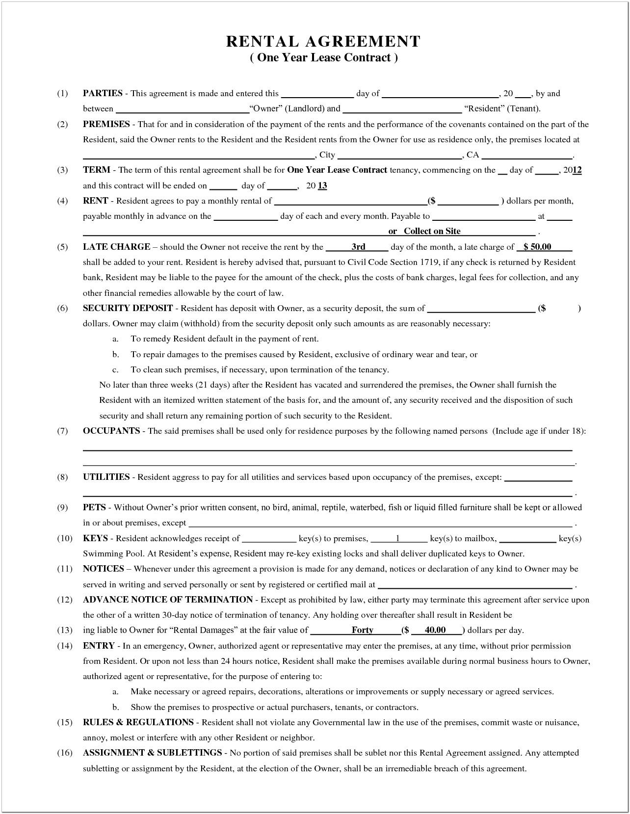 Blank Lease Agreement Template