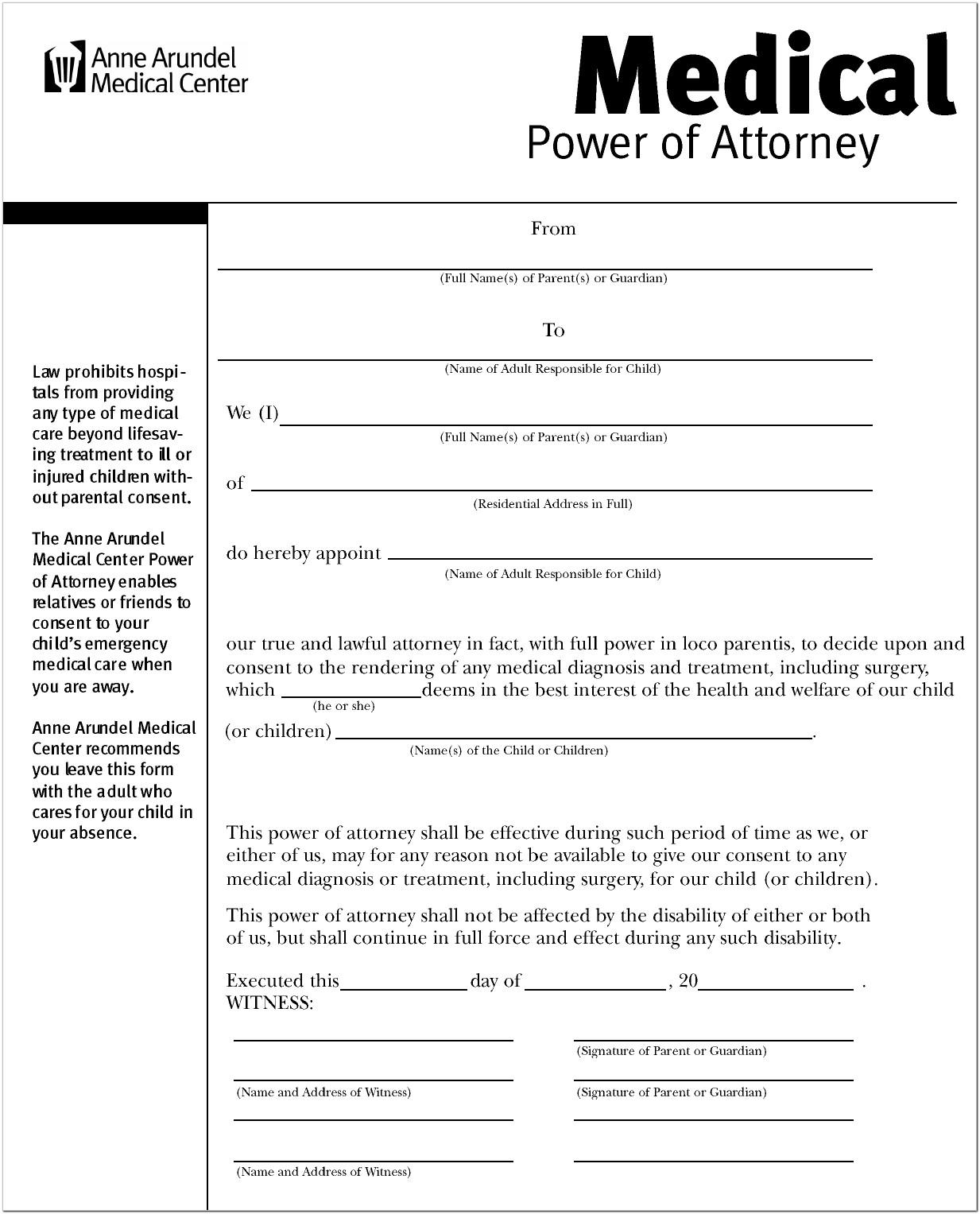 Blank Medical Power Of Attorney Form Texas