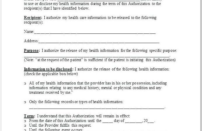 Blank Medical Records Release Form Template