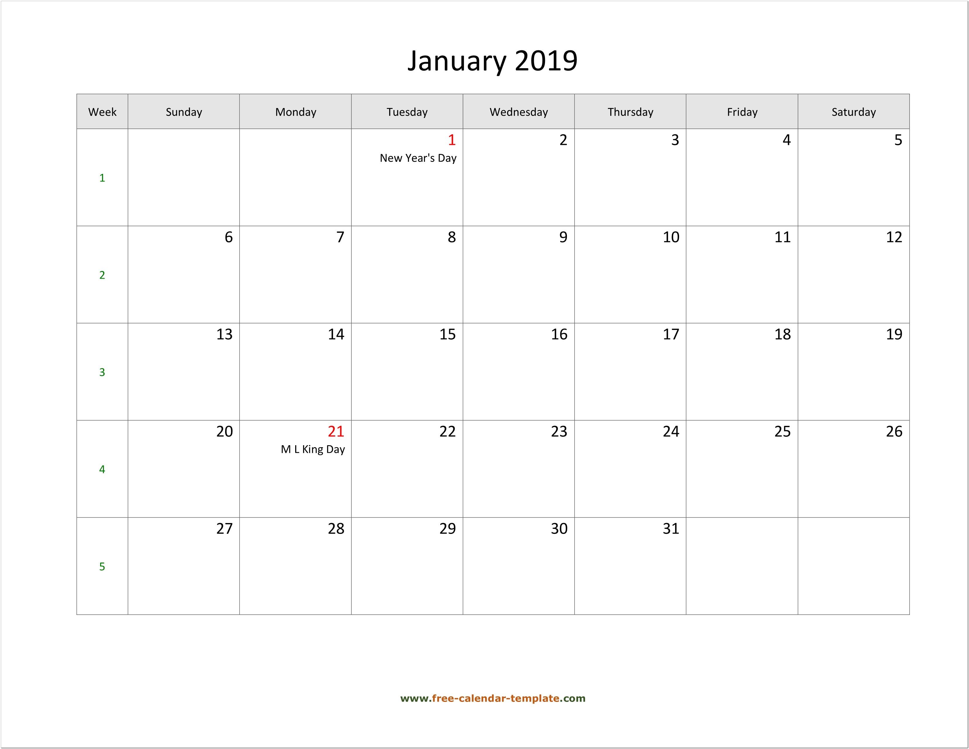 Blank Monthly Calendar Template Free