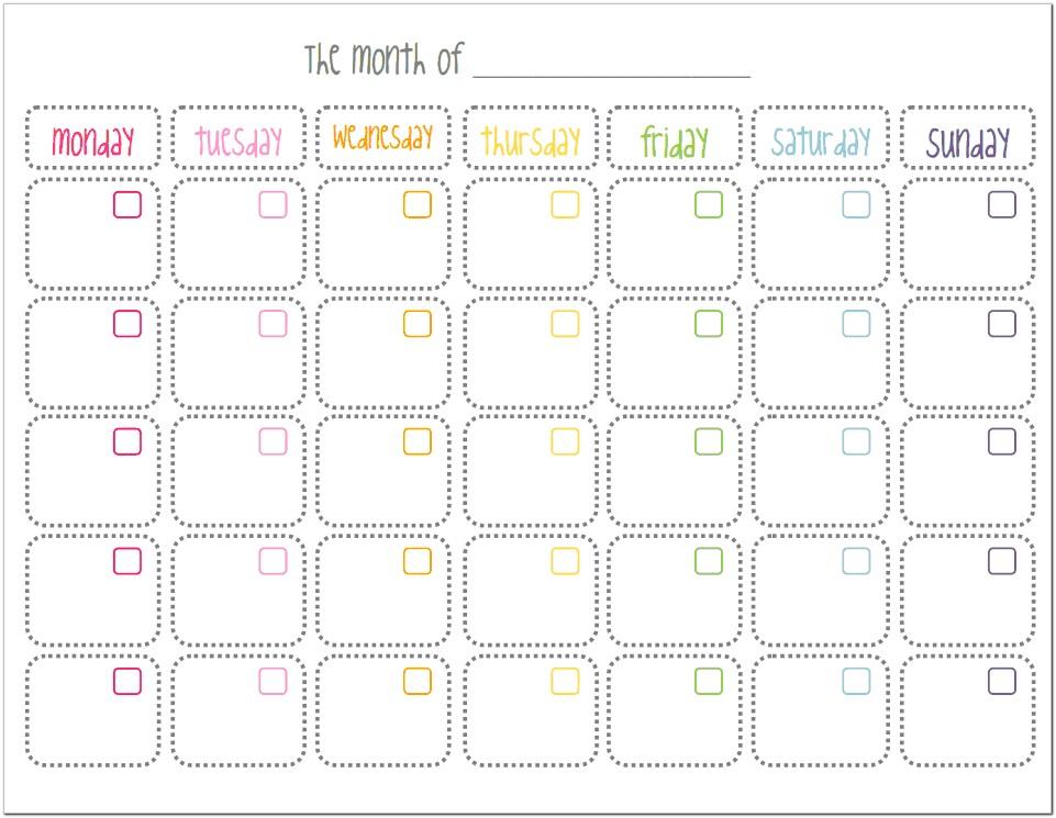 Blank Monthly Calendar Template Pdf