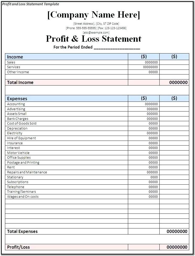 Blank Monthly Profit And Loss Template