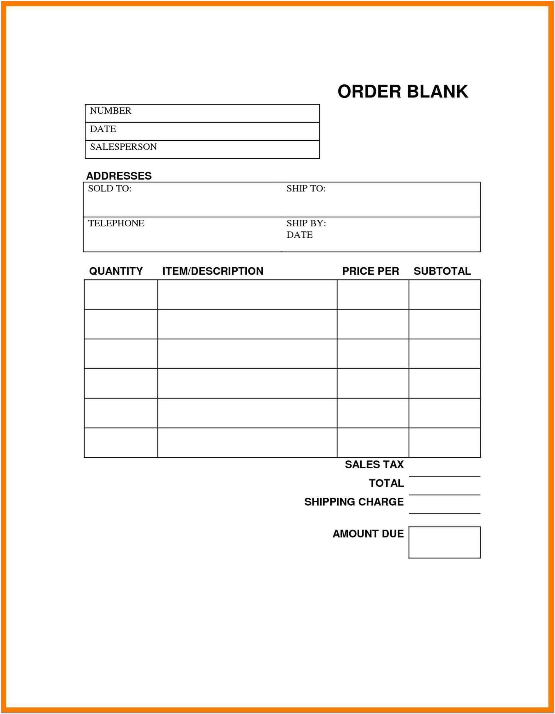 Blank Order Forms Templates Free