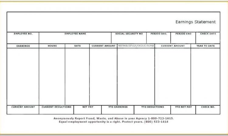 Blank Payroll Check Stub Template