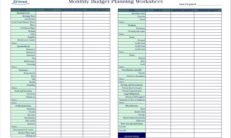 Blank Personal Budget Worksheet Printable