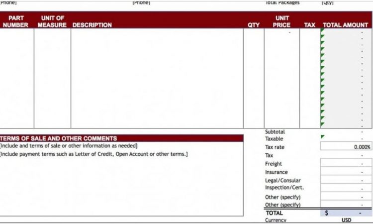 Blank Proforma Invoice Form