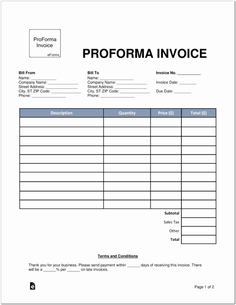 Blank Proforma Invoice Template Free