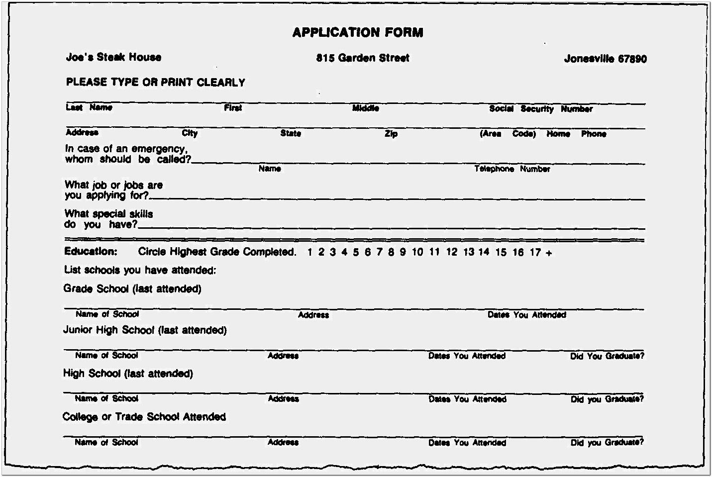 Blank Resume Form Printable