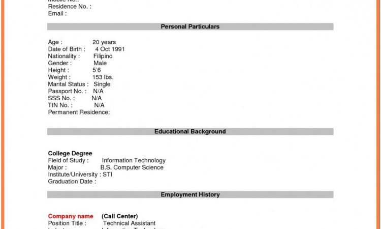 Blank Resume Format Pdf For Freshers