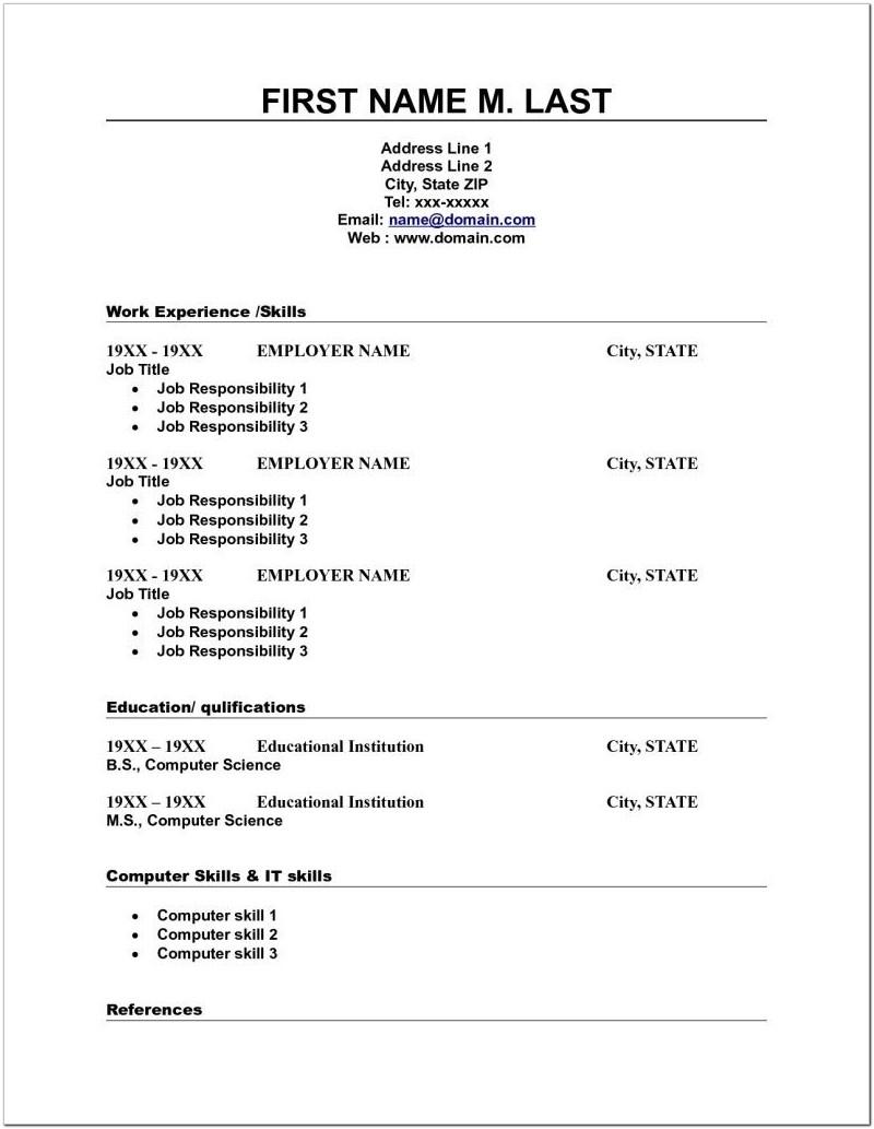 Blank Resume Template Free